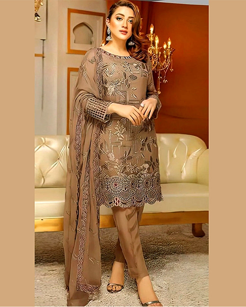 Embroidered Lawn 3 Piece Unstitched Shirt with Chiffon Embroidered Dupatta-5186