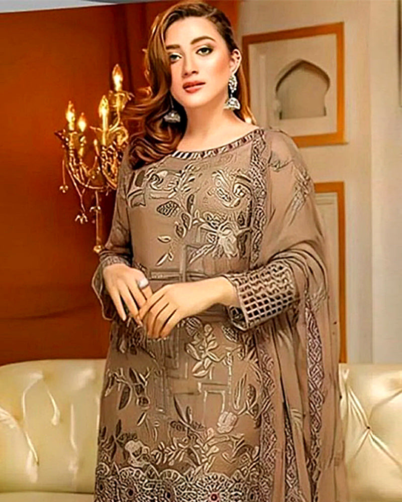 Embroidered Lawn 3 Piece Unstitched Shirt with Chiffon Embroidered Dupatta-5186