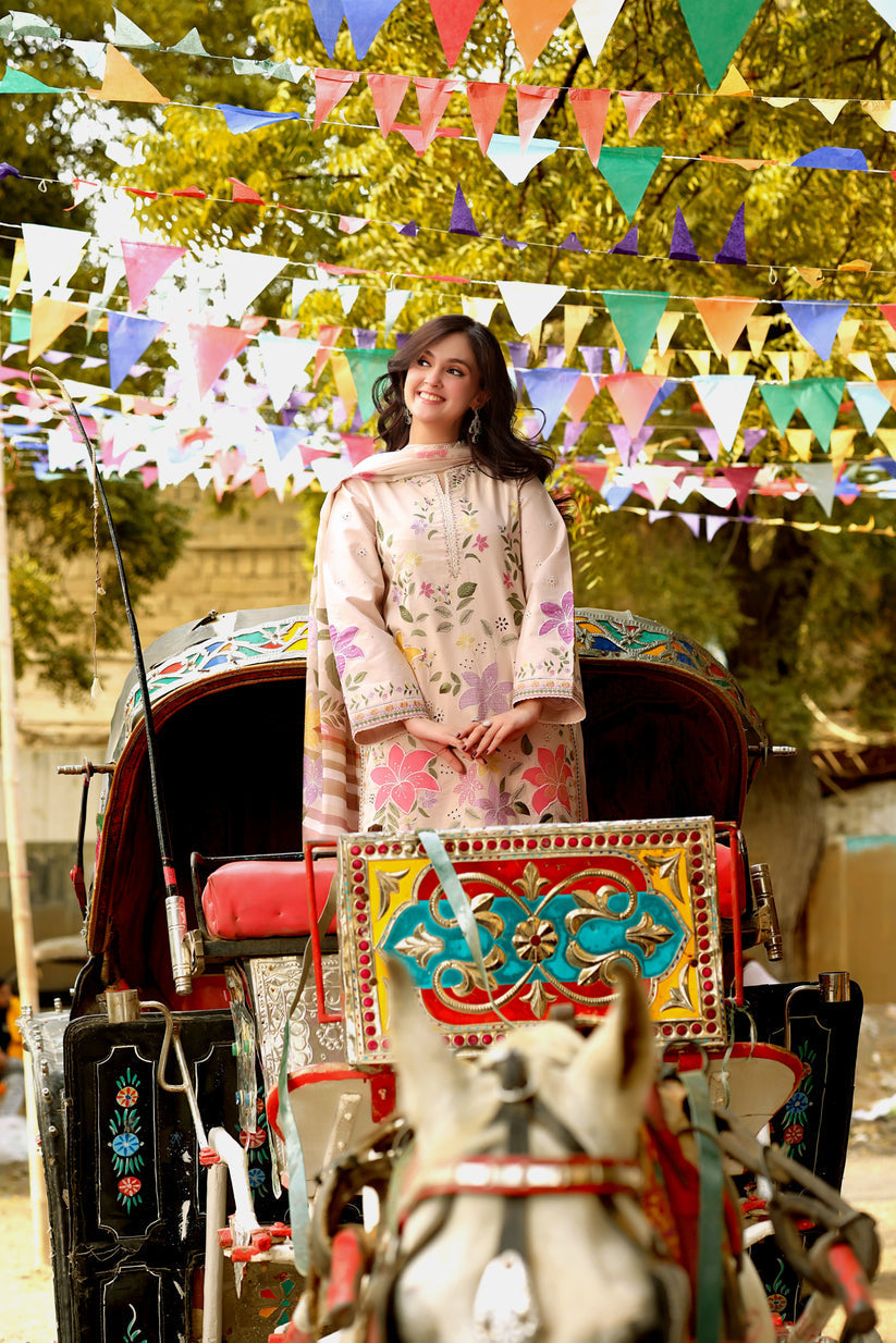 Embroidered Lawn 3 Piece Unstitched Shirt With Digital Printed Jacquard Dupatta-5245