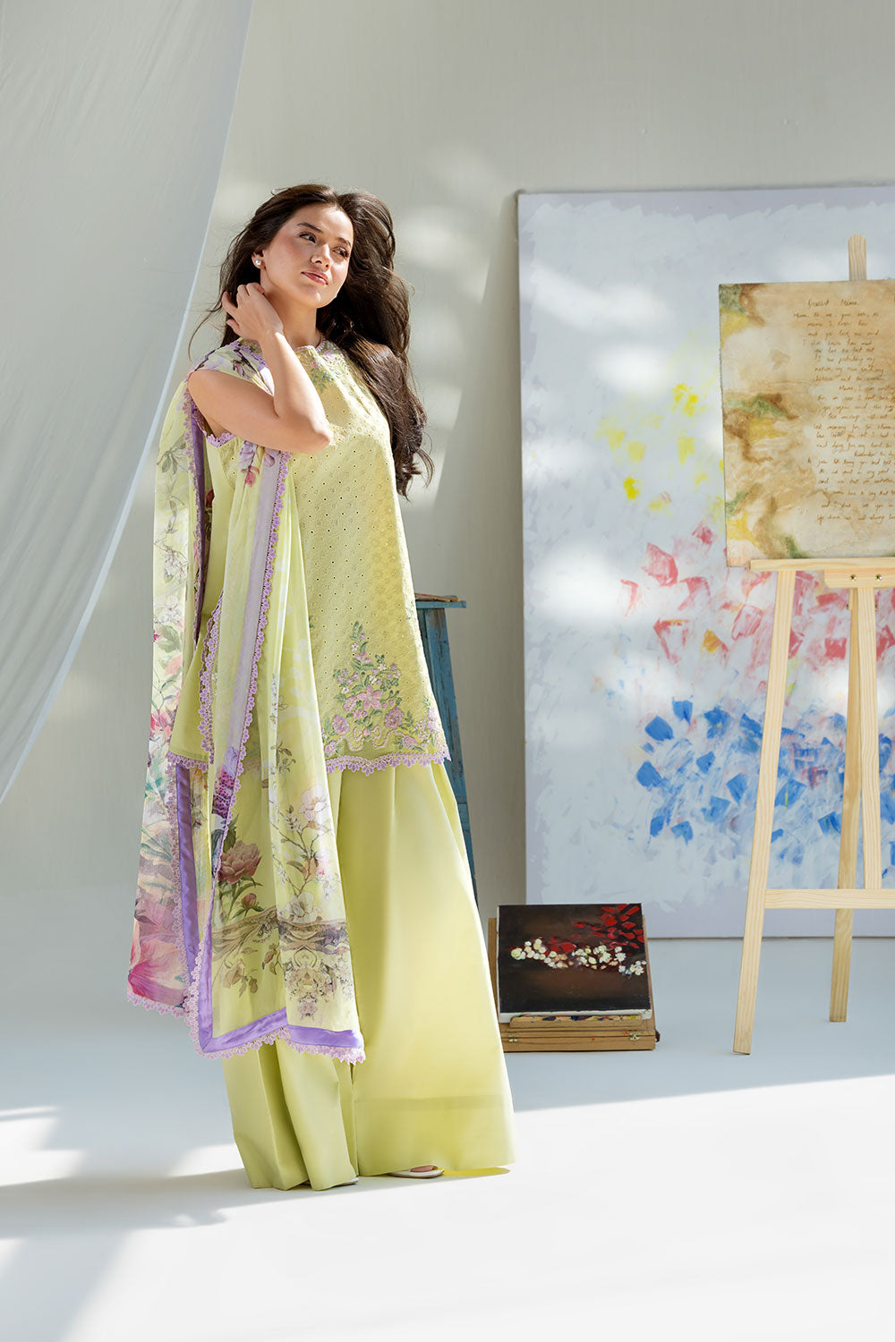 Embroidered Lawn 3 Piece Unstitched Shirt With Digital Printed Chiffon Dupatta-5253