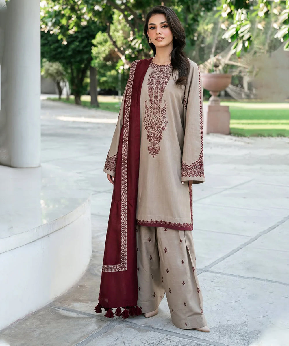 Embroidered Lawn 3 Piece Unstitched Shirt with Digital Printed Jacquard Dupatta-5045