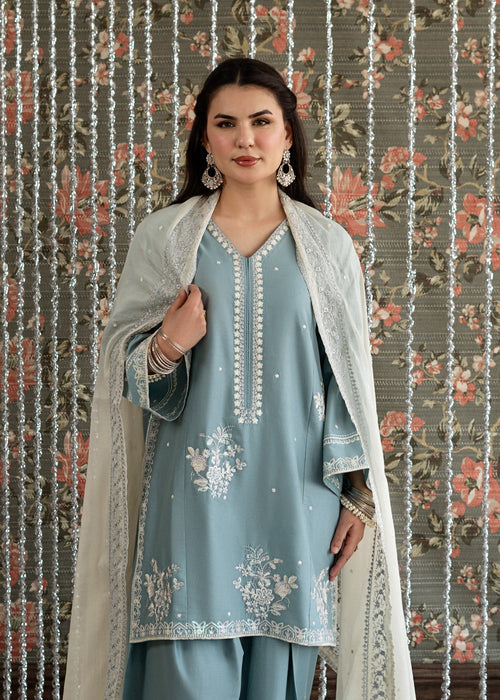 Embroidered Lawn 3 Piece Unstitched With Khadi Net Embroidered Dupatta-5313