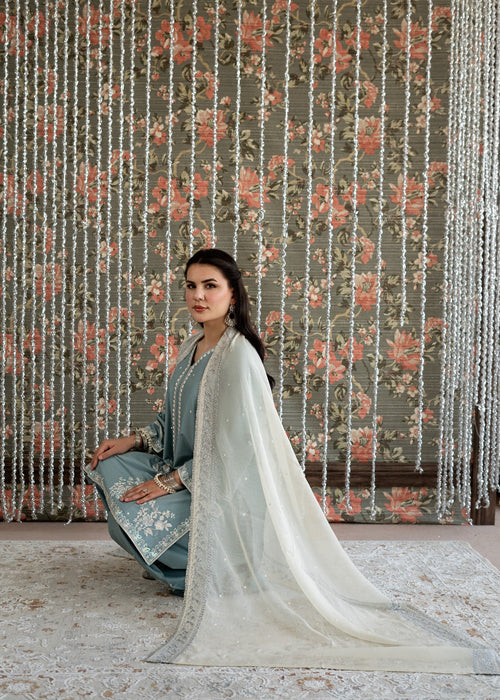 Embroidered Lawn 3 Piece Unstitched With Khadi Net Embroidered Dupatta-5313