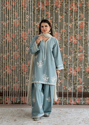 Embroidered Lawn 3 Piece Unstitched With Khadi Net Embroidered Dupatta-5313
