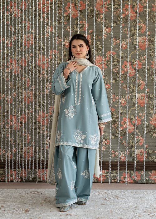 Embroidered Lawn 3 Piece Unstitched With Khadi Net Embroidered Dupatta-5313