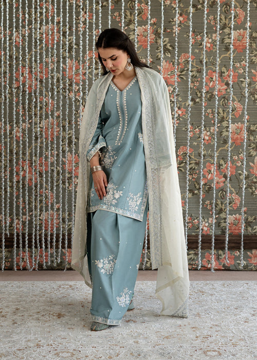 Embroidered Lawn 3 Piece Unstitched With Khadi Net Embroidered Dupatta-5313