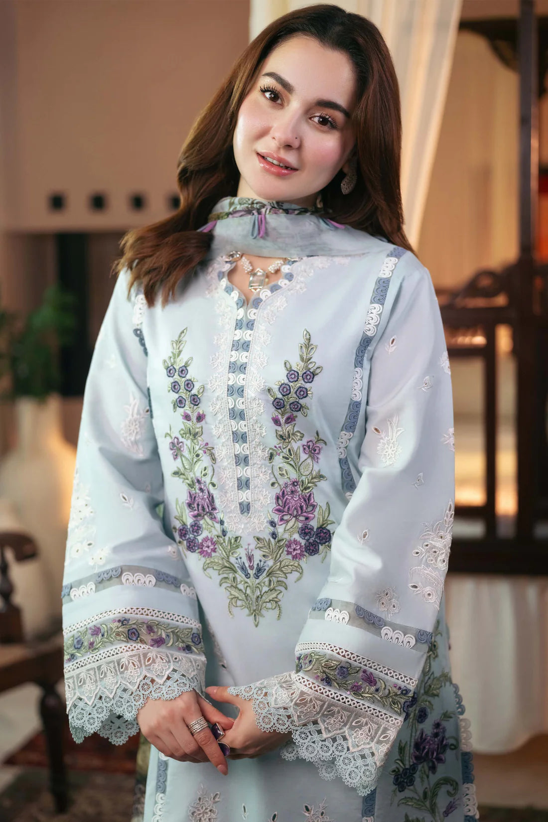 Embroidered Lawn 3 Piece Unstitched Shirt with Digital Printed Jacquard Dupatta-5104