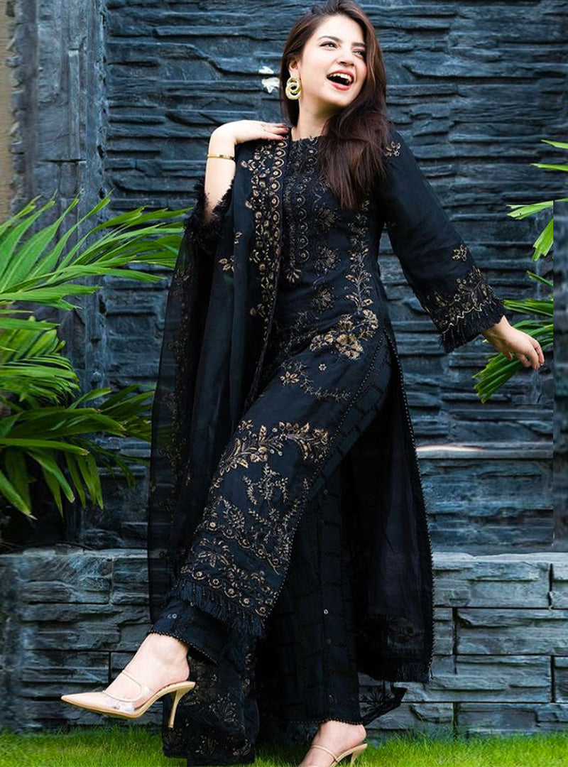 Embroidered Lawn 3 Piece Unstitched Shirt with Organza Embroidered Dupatta- 5012
