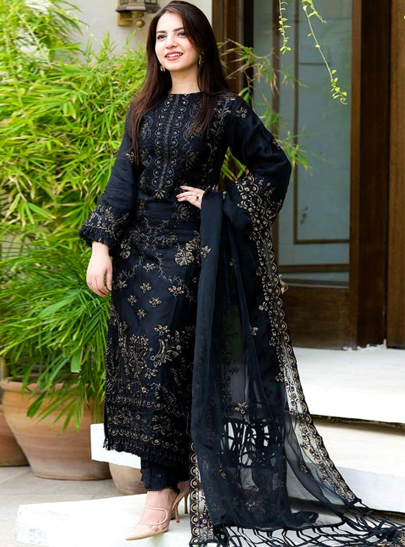 Embroidered Lawn 3 Piece Unstitched Shirt with Organza Embroidered Dupatta- 5012