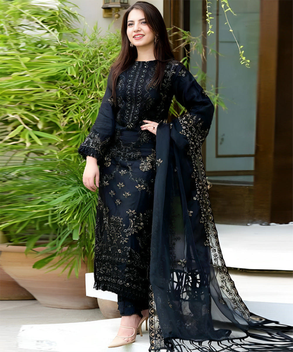 Embroidered Lawn 3 Piece Unstitched Shirt with Organza Embroidered Dupatta- 5012