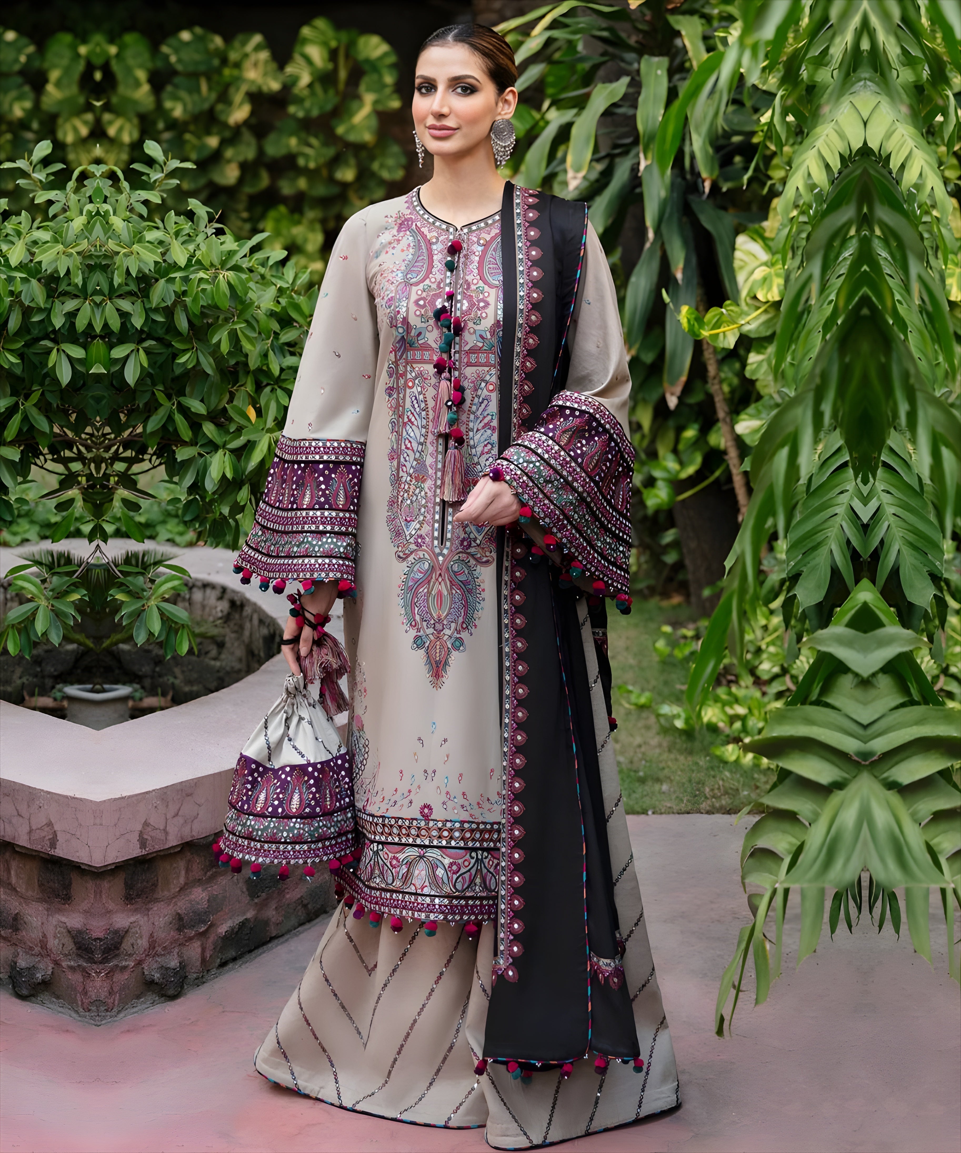 Embroidered Lawn 3 Piece Unstitched Shirt With Cotton Net Viscose Embroidered Dupatta-5122