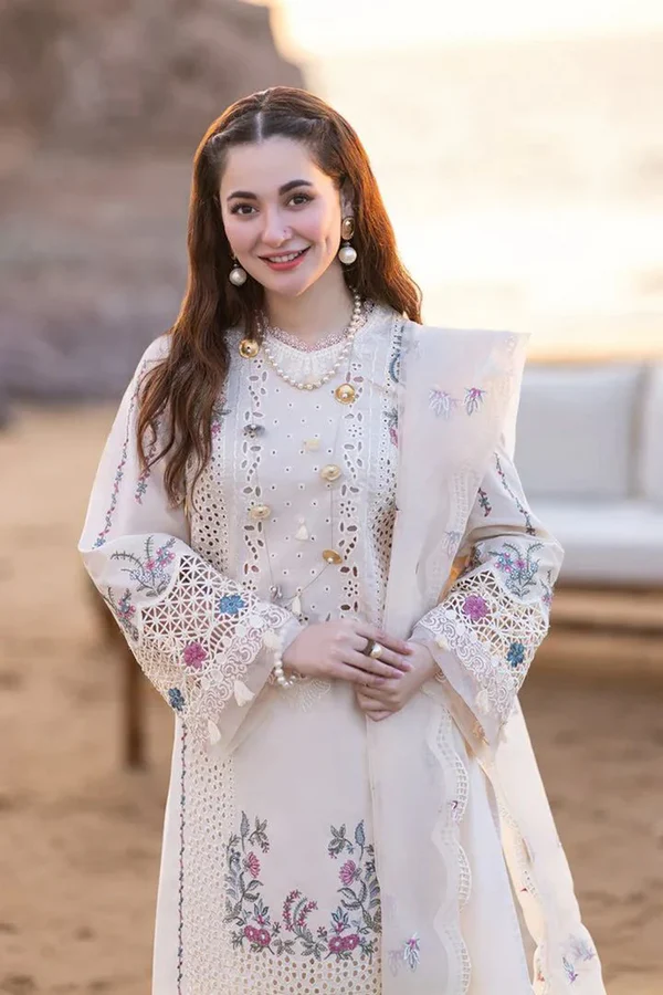 Embroidered Lawn 3 Piece Unstitched Shirt Shirt With Organza Embroidered Dupatta- 5013