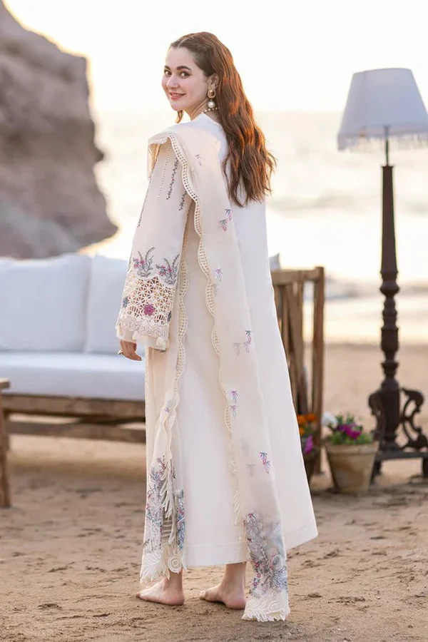 Embroidered Lawn 3 Piece Unstitched Shirt Shirt With Organza Embroidered Dupatta- 5013