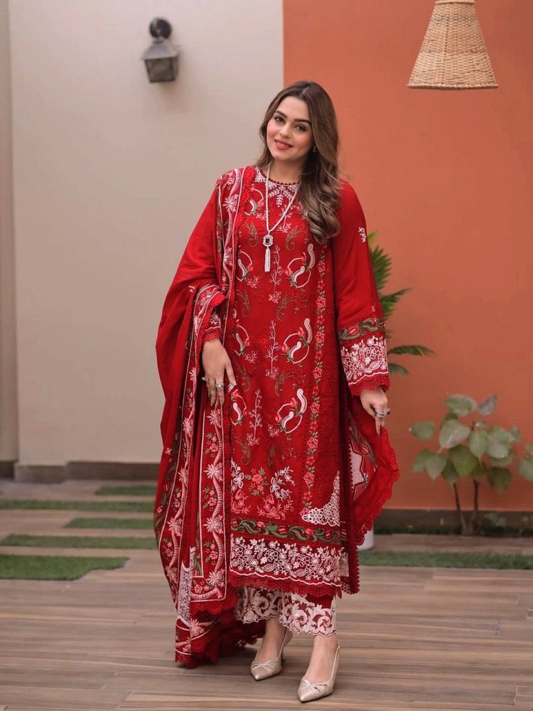 Embroidered Lawn 3 Piece Unstitched Shirt With Lawn Embroidered Dupatta-5244