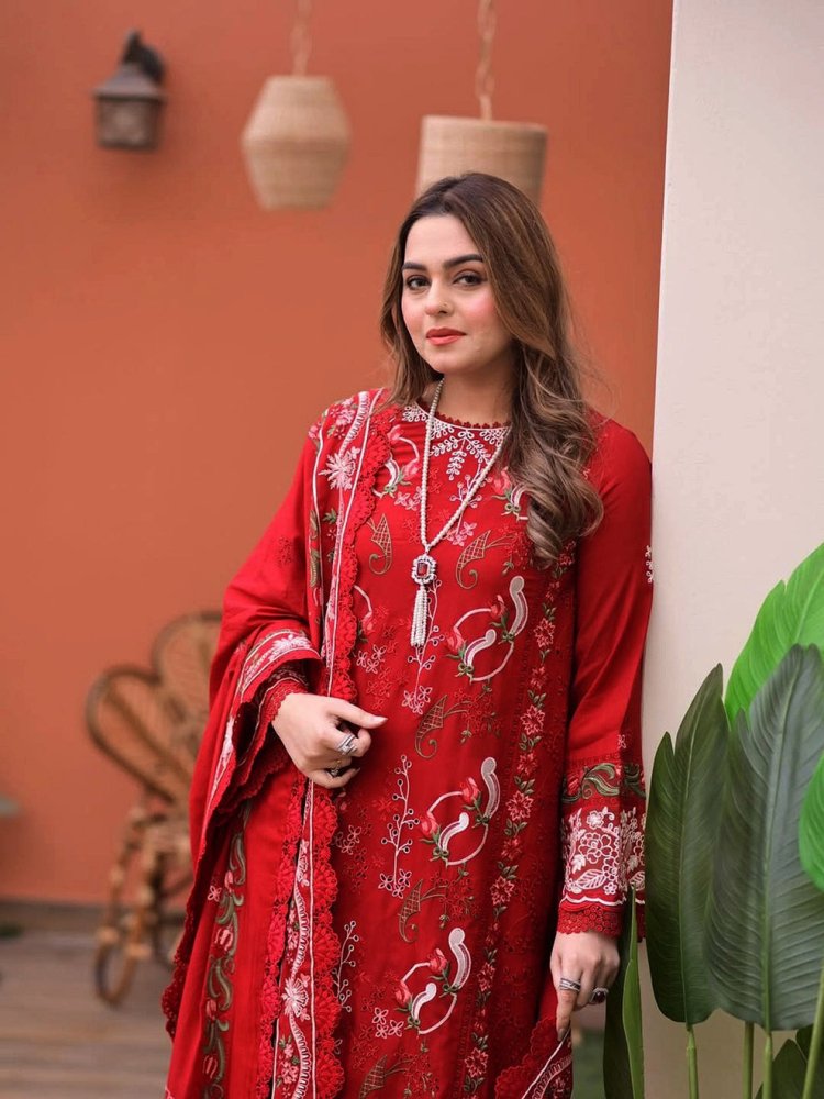 Embroidered Lawn 3 Piece Unstitched Shirt With Lawn Embroidered Dupatta-5244