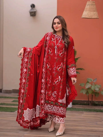 Embroidered Lawn 3 Piece Unstitched Shirt With Lawn Embroidered Dupatta-5244