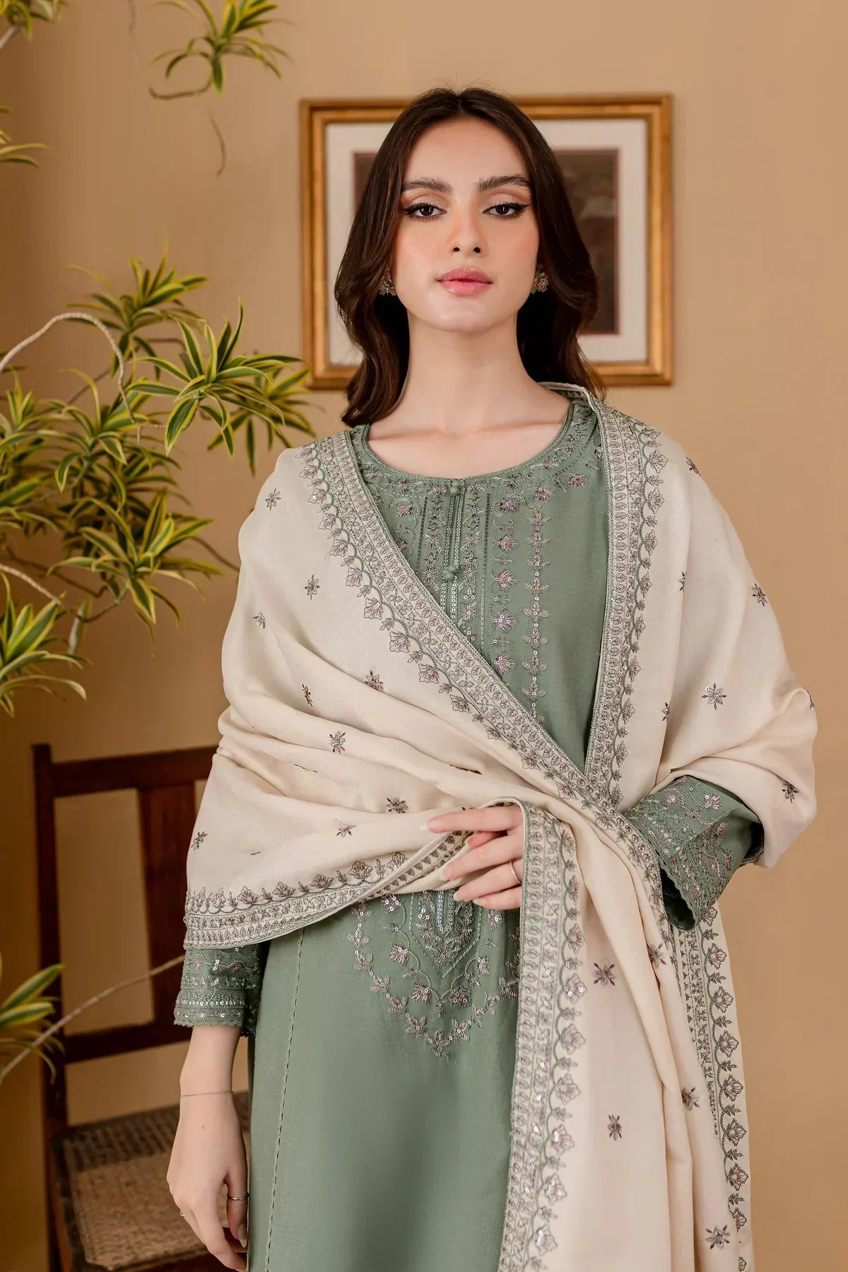 Embroidered Lawn 3 Piece Unstitched Shirt With Lawn Embroidered Dupatta-5029
