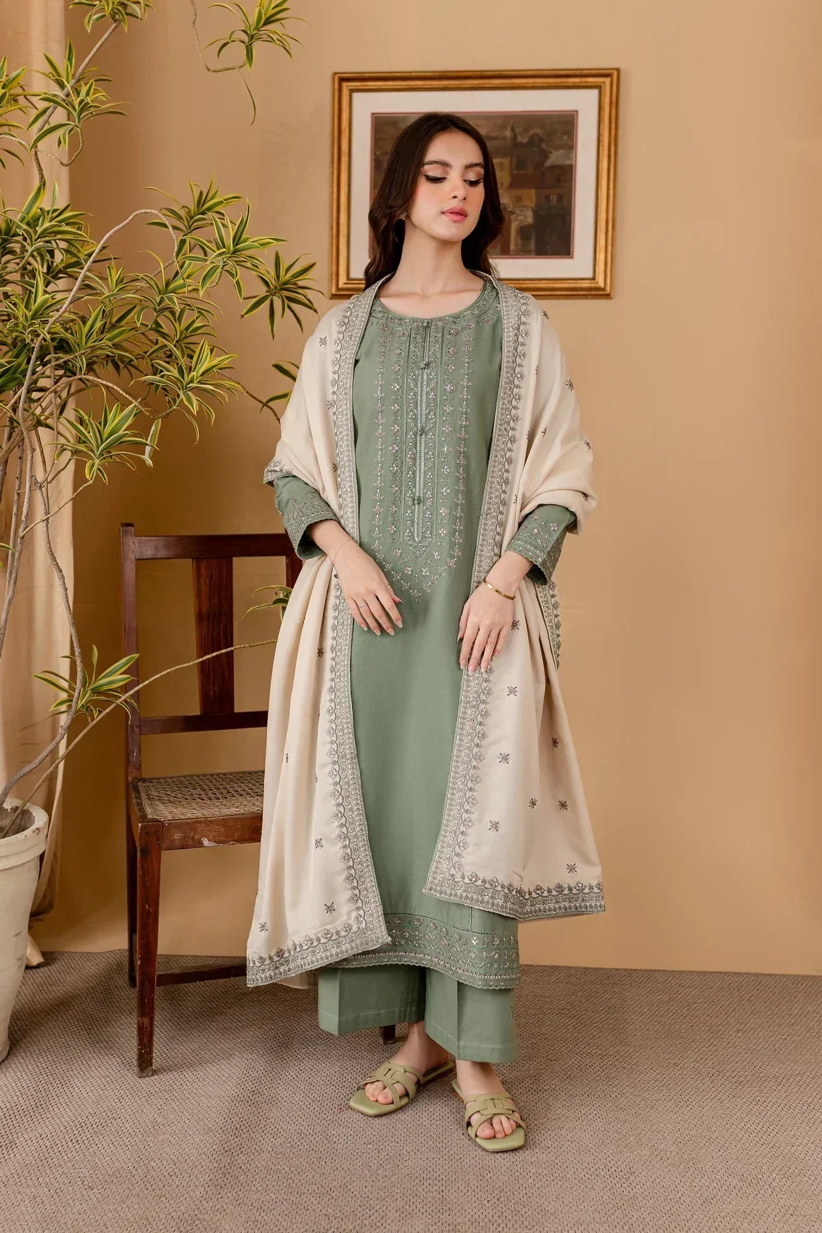 Embroidered Lawn 3 Piece Unstitched Shirt With Lawn Embroidered Dupatta-5029