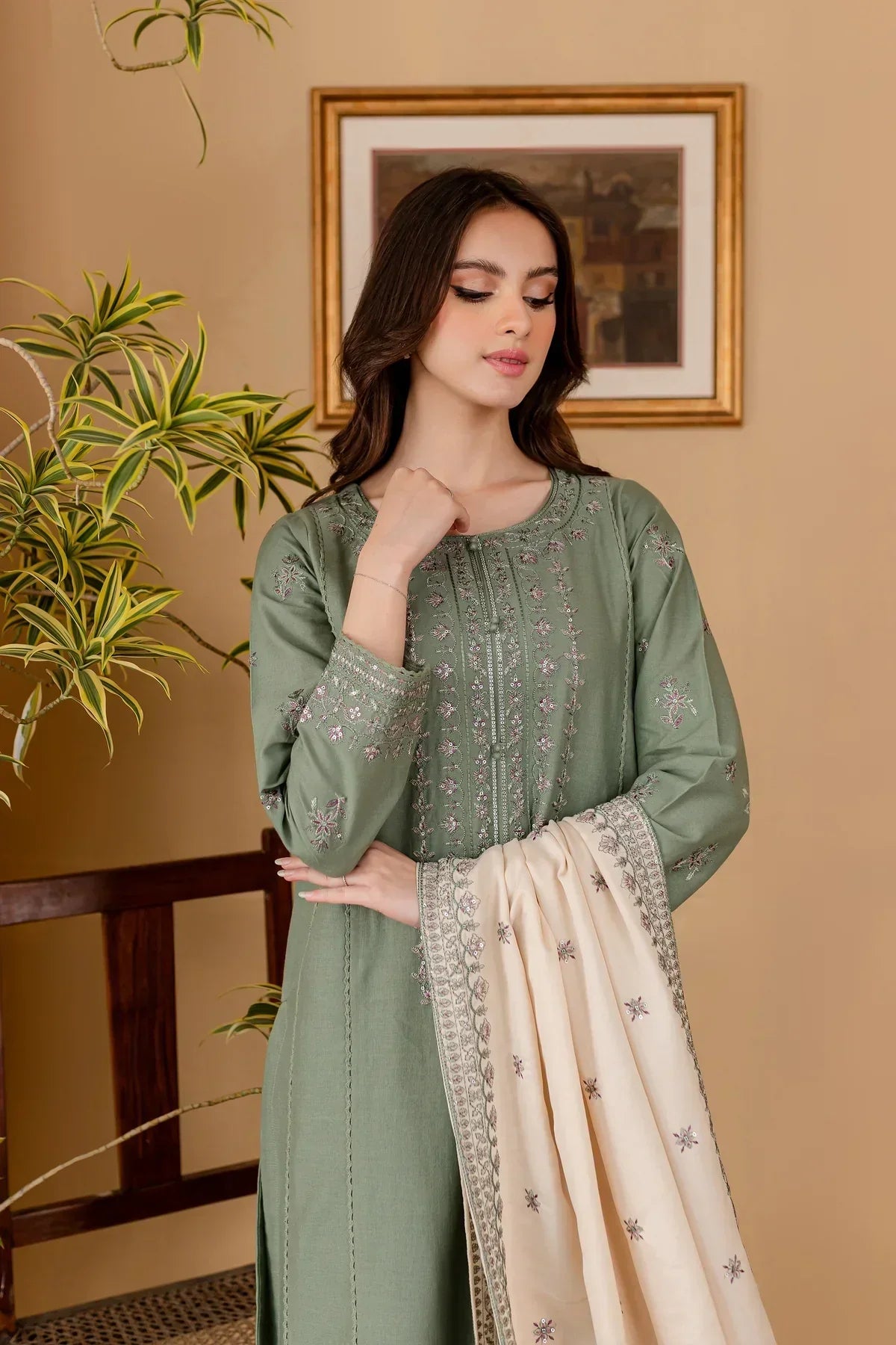 Embroidered Lawn 3 Piece Unstitched Shirt With Lawn Embroidered Dupatta-5029