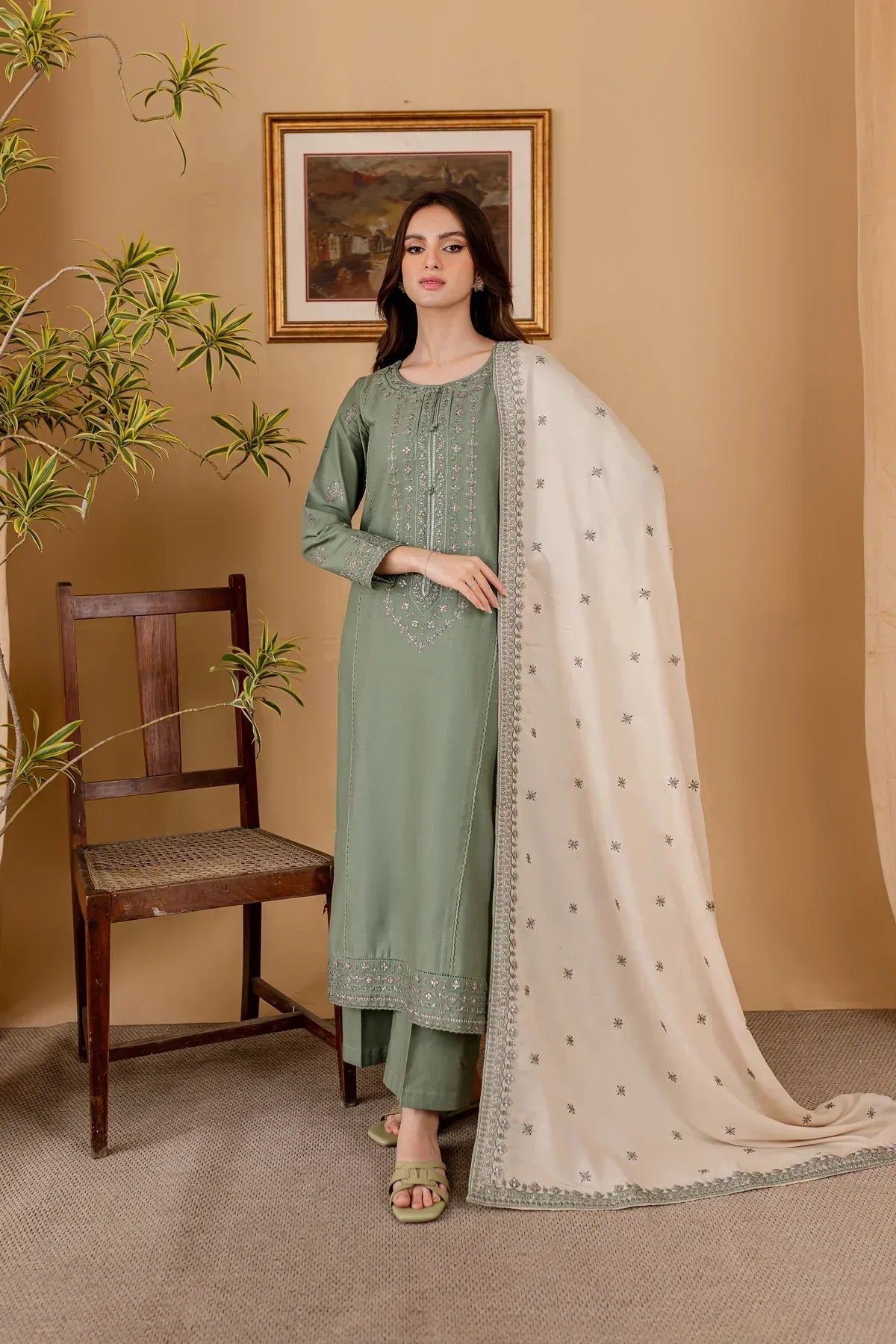 Embroidered Lawn 3 Piece Unstitched Shirt With Lawn Embroidered Dupatta-5029