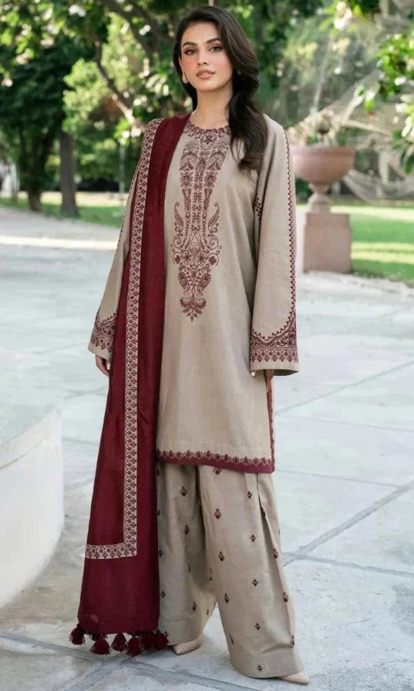 Embroidered Lawn 3 Piece Unstitched Shirt with Digital Printed Jacquard Dupatta-5045