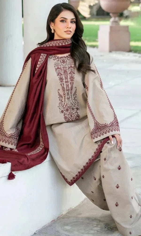 Embroidered Lawn 3 Piece Unstitched Shirt with Digital Printed Jacquard Dupatta-5045