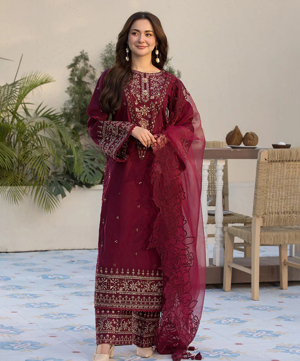 Embroidered Lawn 3 Piece Unstitched Shirt with Organza Embroidered Dupatta- 5065