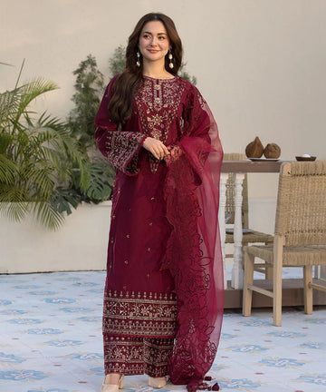 Embroidered Lawn 3 Piece Unstitched Shirt with Organza Embroidered Dupatta- 5065