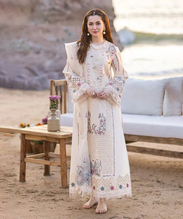 Embroidered Lawn 3 Piece Unstitched Shirt Shirt With Organza Embroidered Dupatta- 5013