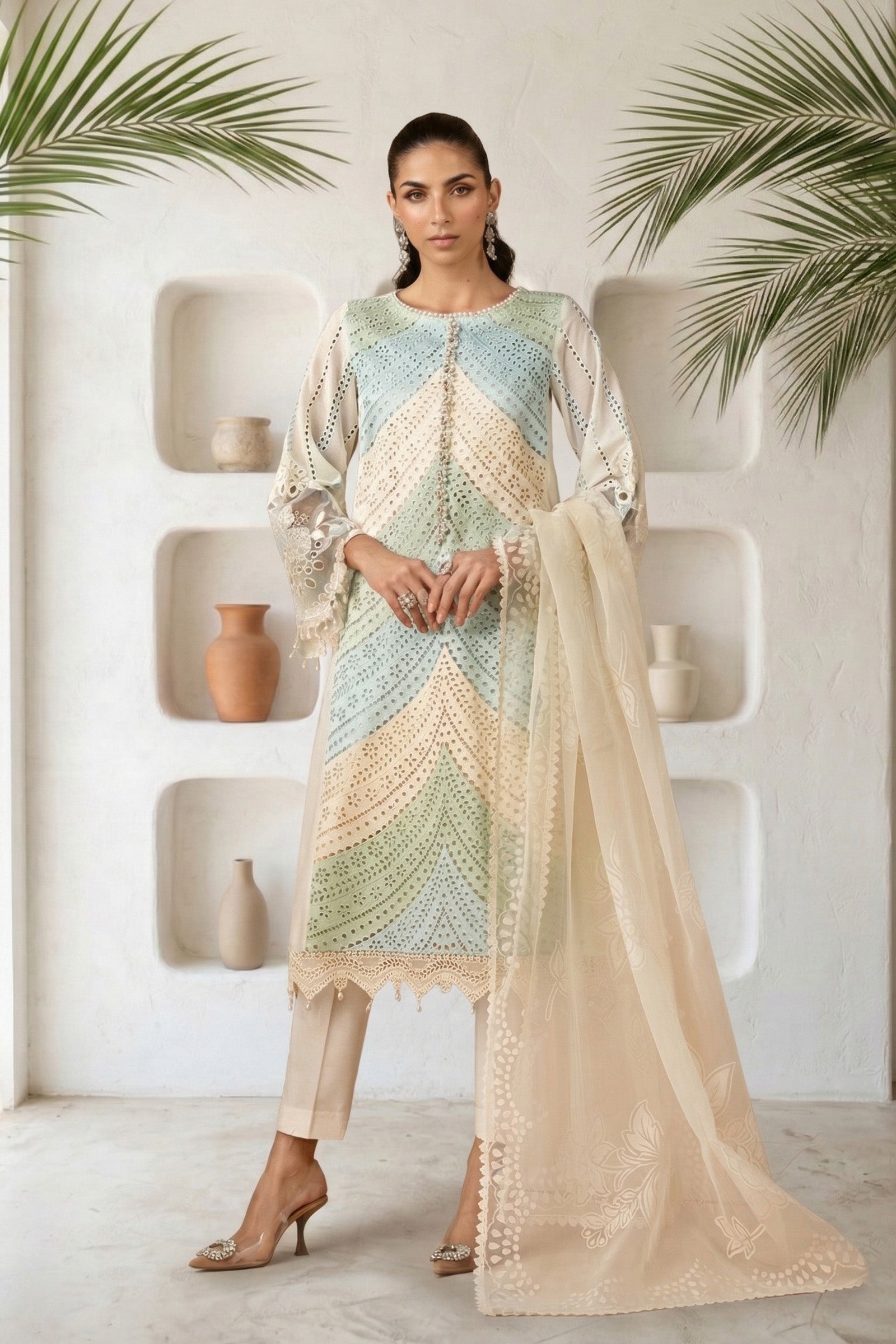 Embroidered Lawn 3 Piece Unstitched Shirt With Silk Printed Dupatta-5272