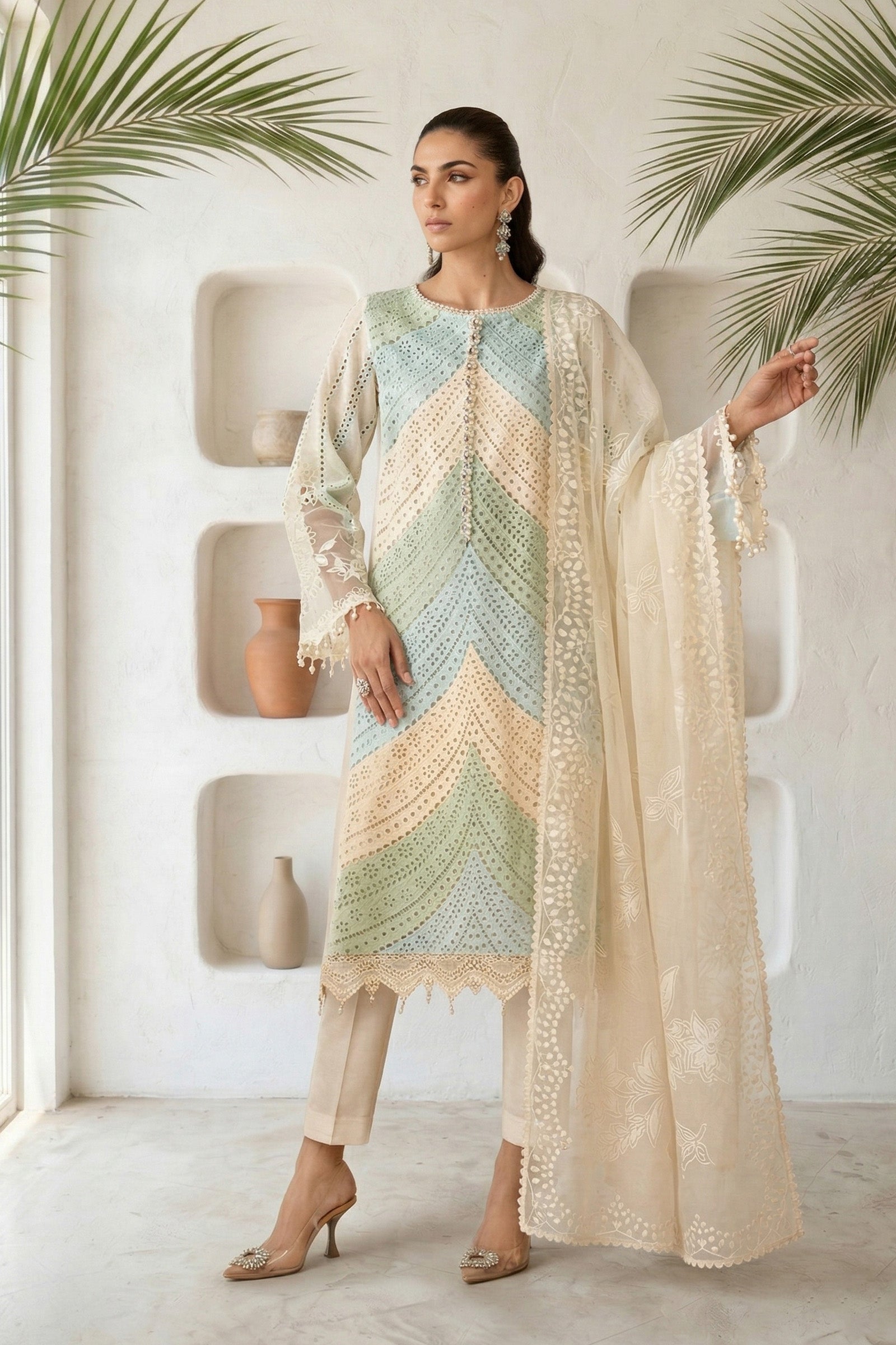 Embroidered Lawn 3 Piece Unstitched Shirt With Silk Printed Dupatta-5272