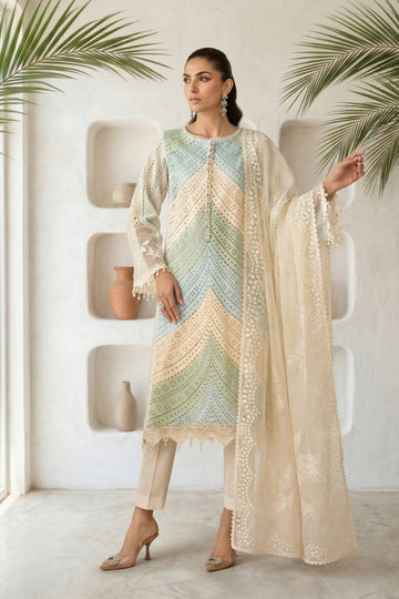 Embroidered Lawn 3 Piece Unstitched Shirt With Silk Printed Dupatta-5272