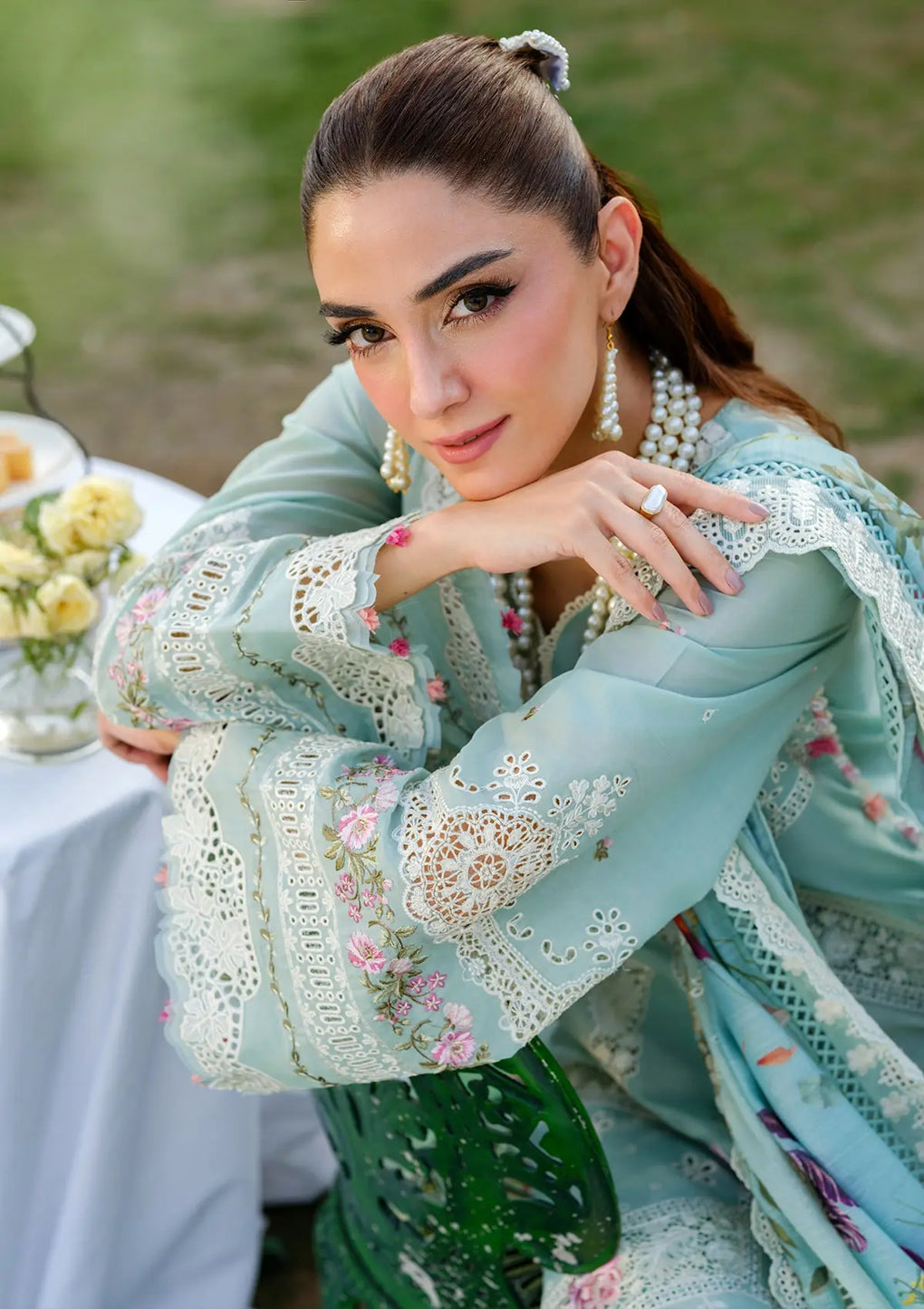 Embroidered Lawn 3 Piece Unstitched Shirt With Khadi Net Embroidered Dupatta-5317