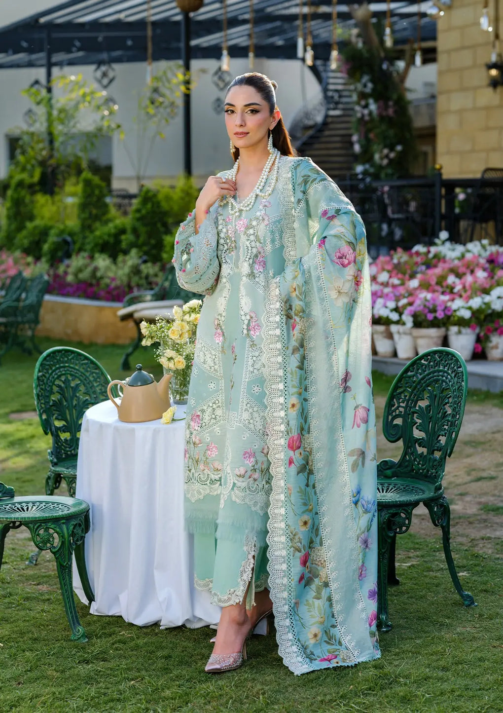 Embroidered Lawn 3 Piece Unstitched Shirt With Khadi Net Embroidered Dupatta-5317
