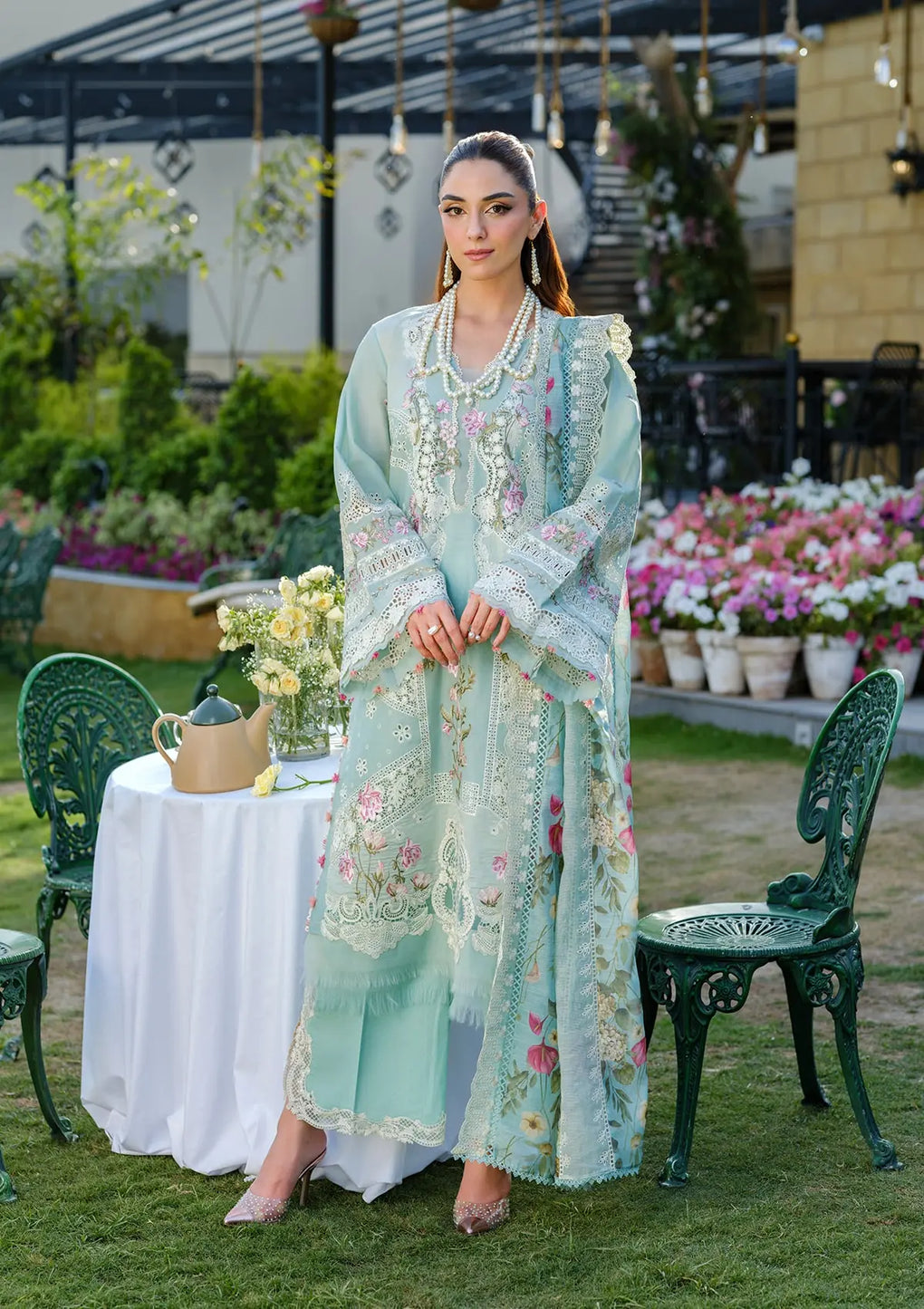 Embroidered Lawn 3 Piece Unstitched Shirt With Khadi Net Embroidered Dupatta-5317