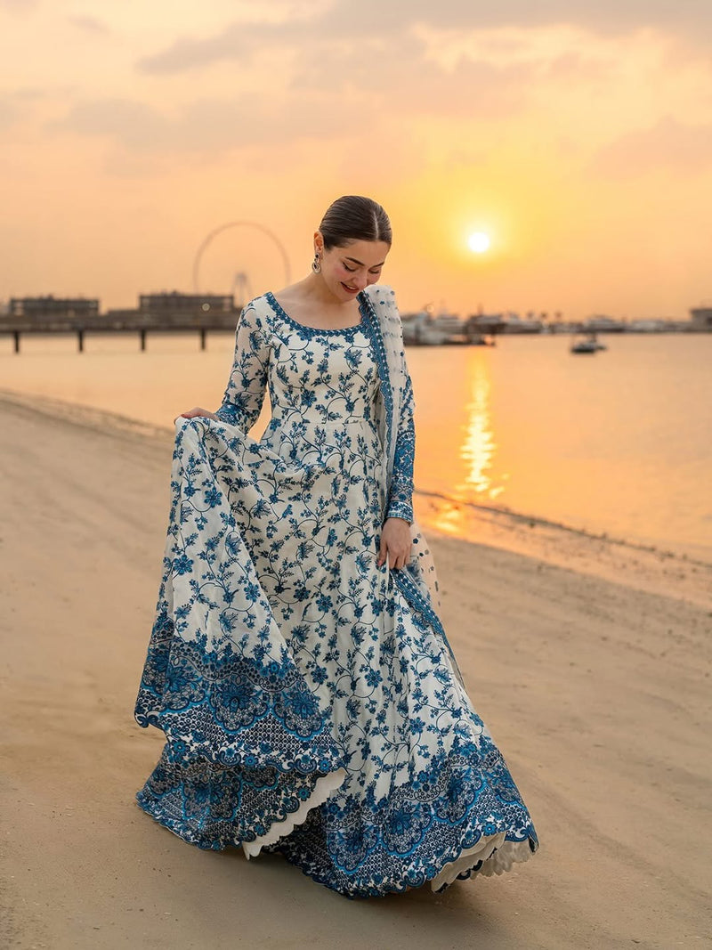 Embroidered Lawn 3 Piece Unstitched Shirt With Khadi Net Embroidered Dupatta-5276