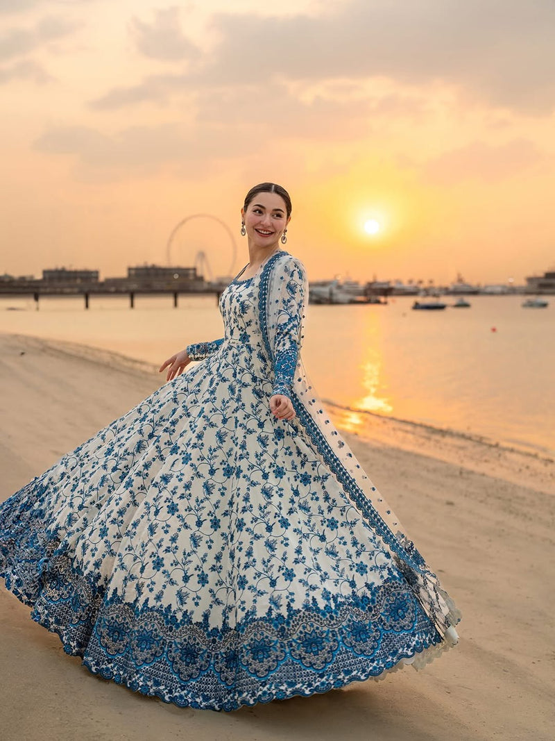 Embroidered Lawn 3 Piece Unstitched Shirt With Khadi Net Embroidered Dupatta-5276
