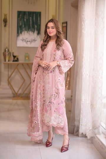 Embroidered Lawn 3 Piece Unstitched Shirt With Embroidered Cotton Viscose Dupatta-5107