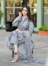 Embroidered Lawn 3 Piece Unstitched Shirt with Chiffon Embroidered Dupatta-5155