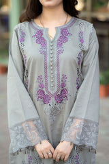 Embroidered Lawn 3 Piece Unstitched Shirt with Chiffon Embroidered Dupatta-5155