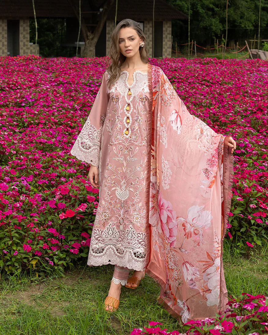 Luxury Lawn Embroidered 3 Piece Suit - Peach Blossom
