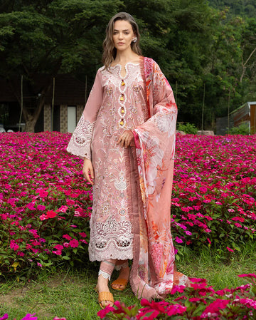Luxury Lawn Embroidered 3 Piece Suit - Peach Blossom