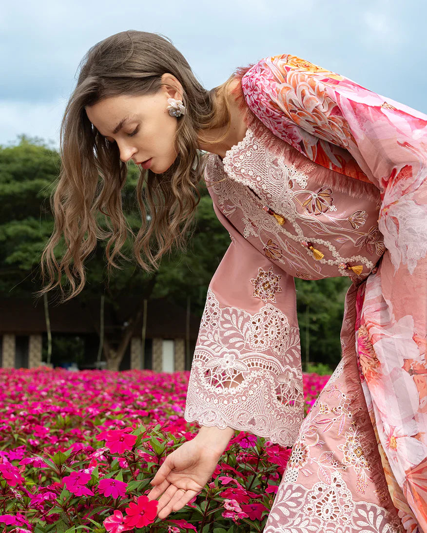 Luxury Lawn Embroidered 3 Piece Suit - Peach Blossom