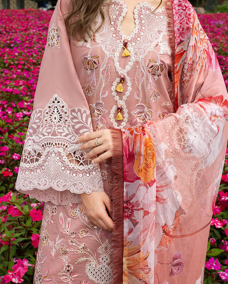 Luxury Lawn Embroidered 3 Piece Suit - Peach Blossom