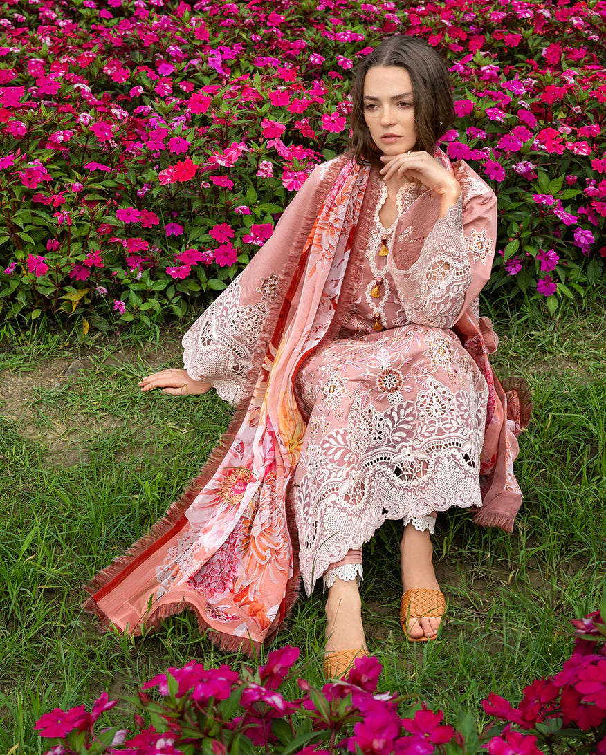 Luxury Lawn Embroidered 3 Piece Suit - Peach Blossom