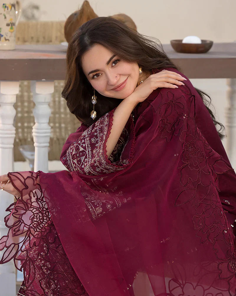 Embroidered Lawn 3 Piece Unstitched Shirt with Organza Embroidered Dupatta- 5065