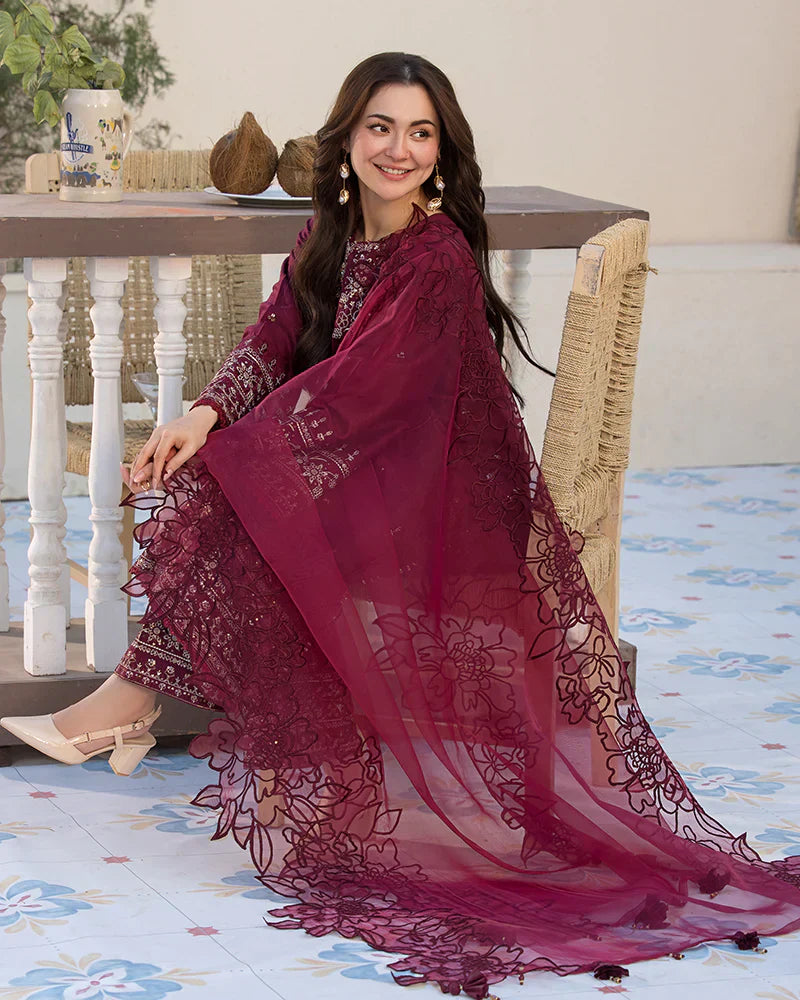 Embroidered Lawn 3 Piece Unstitched Shirt with Organza Embroidered Dupatta- 5065