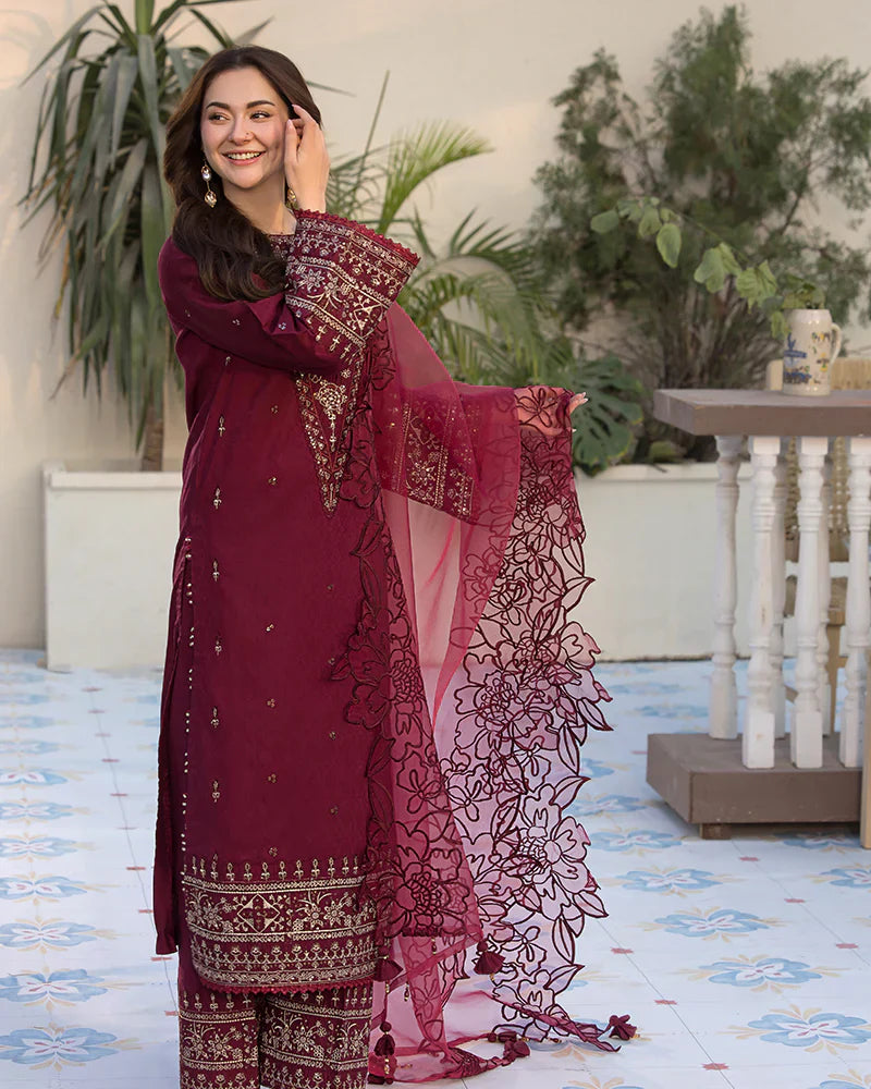 Embroidered Lawn 3 Piece Unstitched Shirt with Organza Embroidered Dupatta- 5065