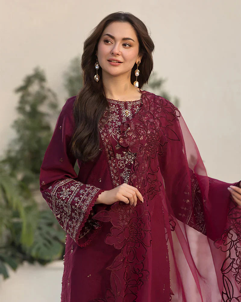 Embroidered Lawn 3 Piece Unstitched Shirt with Organza Embroidered Dupatta- 5065