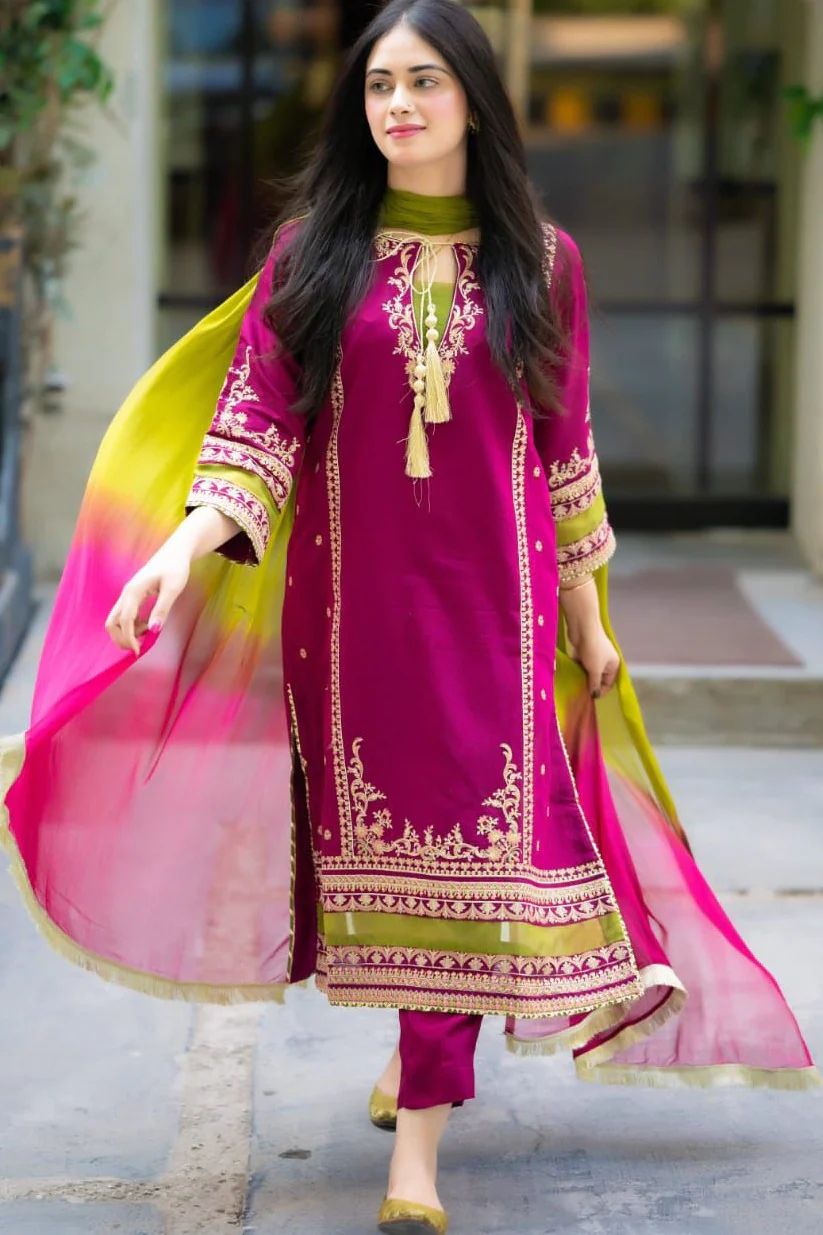 Embroidered Lawn 3 Piece Unstitched Shirt With Chiffon Dye N Dye Dupatta-5023